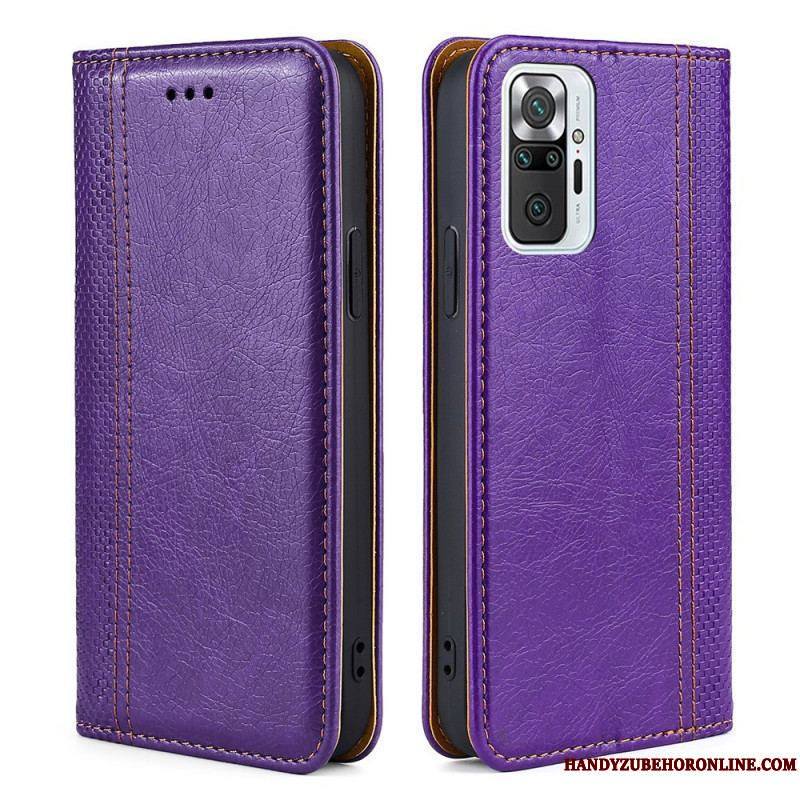 Flip Cover Xiaomi Redmi Note 10 Pro Cuir Litchi Fendu Coutures