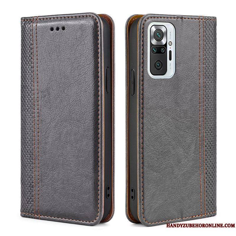 Flip Cover Xiaomi Redmi Note 10 Pro Cuir Litchi Fendu Coutures