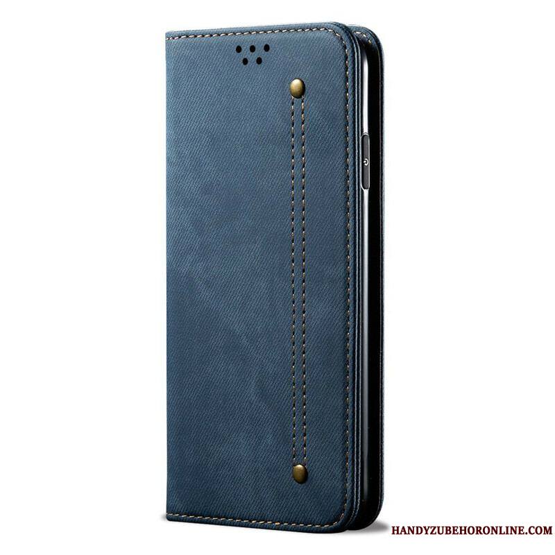 Flip Cover iPhone 13 Pro Max Simili Cuir Texture Jeans