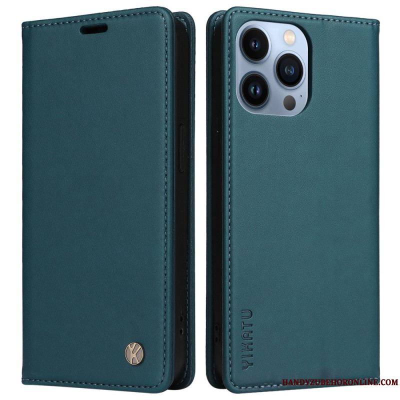 Flip Cover iPhone 13 Pro Style Cuir Rivet YIKATU