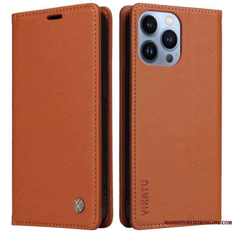 Flip Cover iPhone 13 Pro Style Cuir Rivet YIKATU