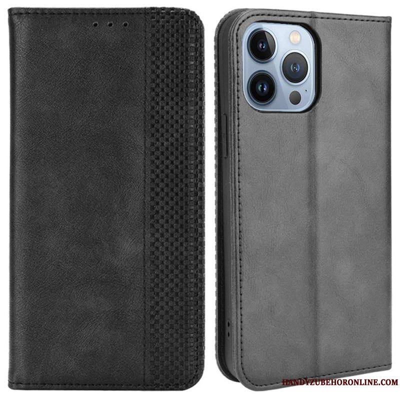 Flip Cover iPhone 14 Plus Effet Cuir Vintage Stylisé