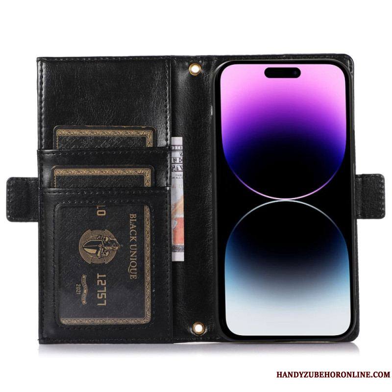 Flip Cover iPhone 14 Pro Pochette Frontale et Lanière