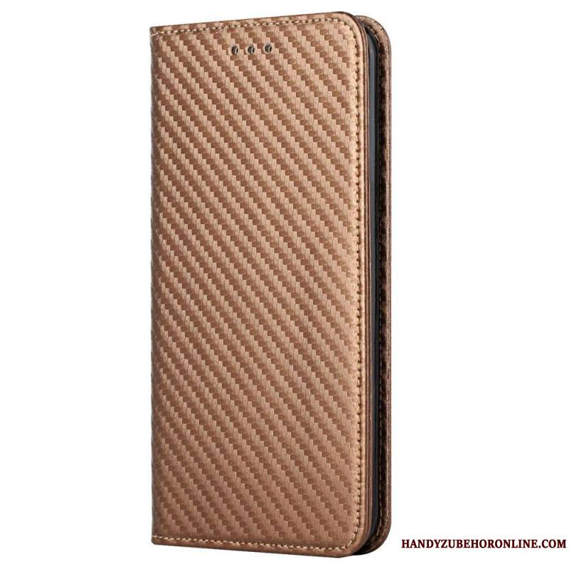 Flip Cover iPhone 14 Pro Style Fibre Carbone à Lanière