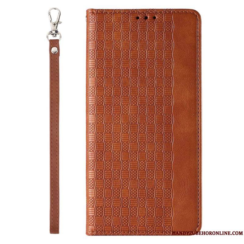 Flip Cover iPhone 14 Pro Vintage à Lanière
