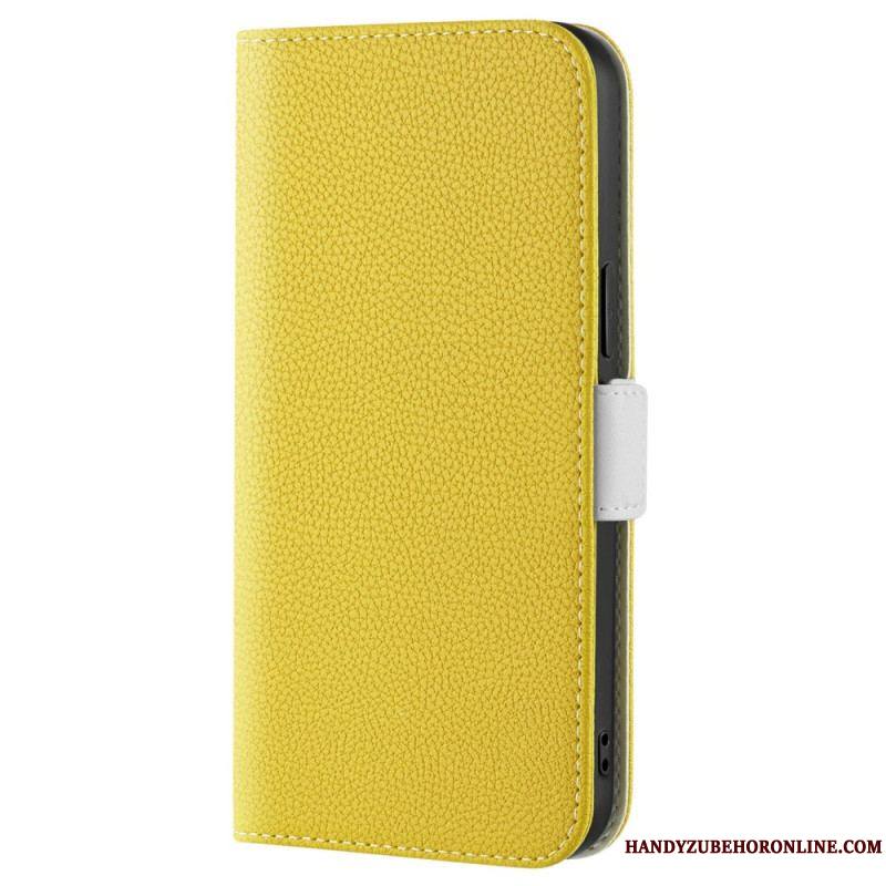 Flip Cover iPhone 14 Simili Cuir Litchi