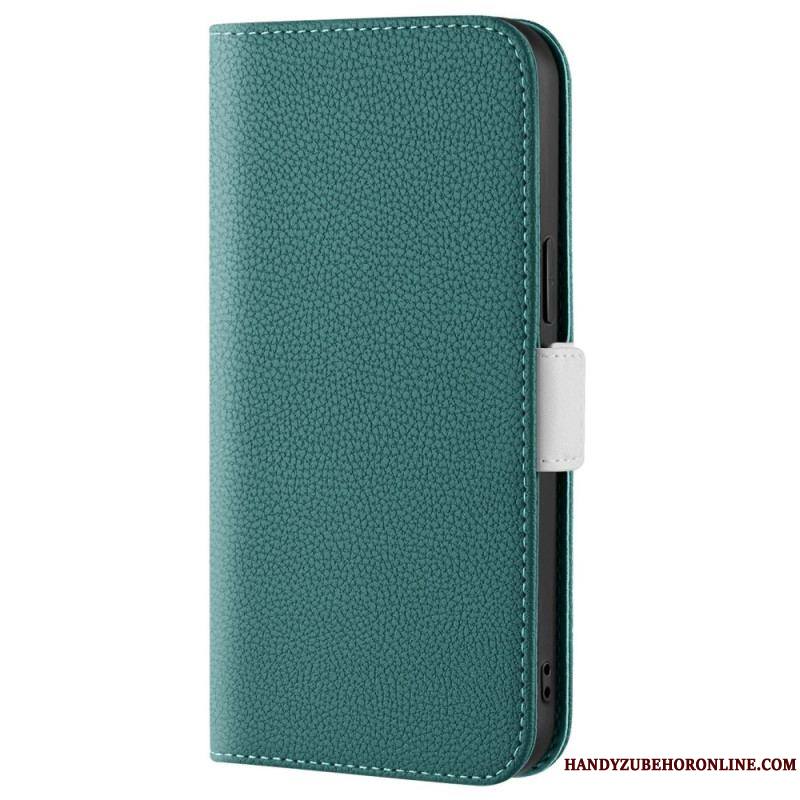 Flip Cover iPhone 14 Simili Cuir Litchi