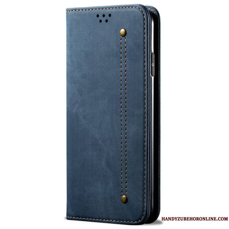 Flip Cover iPhone 14 Tissu Jeans
