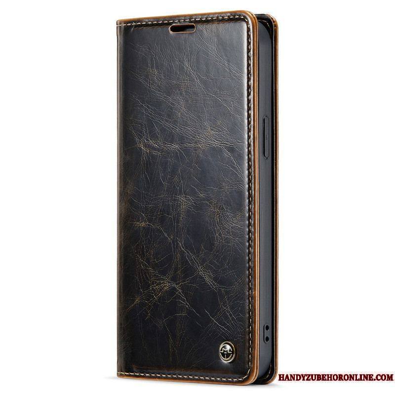 Flip Cover iPhone 15 Plus Simili Cuir Ciré CASEME