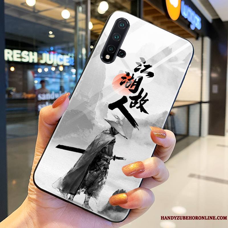 Honor 20 Coque Style Chinois Bordure Verre Blanc Étui Protection