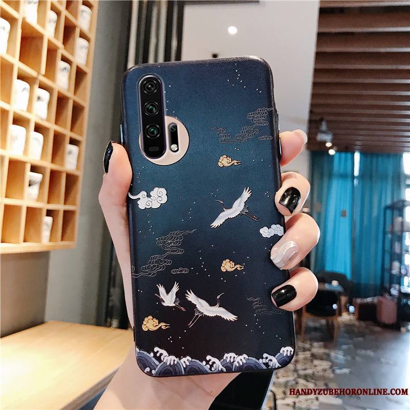 Honor 20 Pro Coque Ornements Suspendus Étui Bleu Grue Style Chinois Silicone Créatif