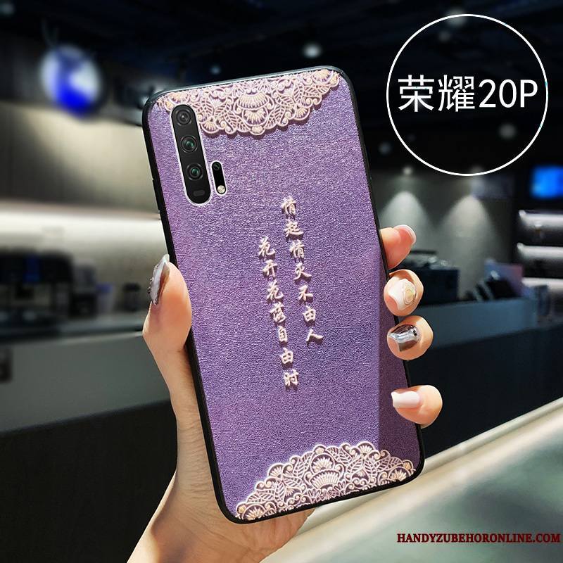 Honor 20 Pro Coque Simple Incassable Violet Soie Mulberry Personnalité Silicone Modèle Fleurie