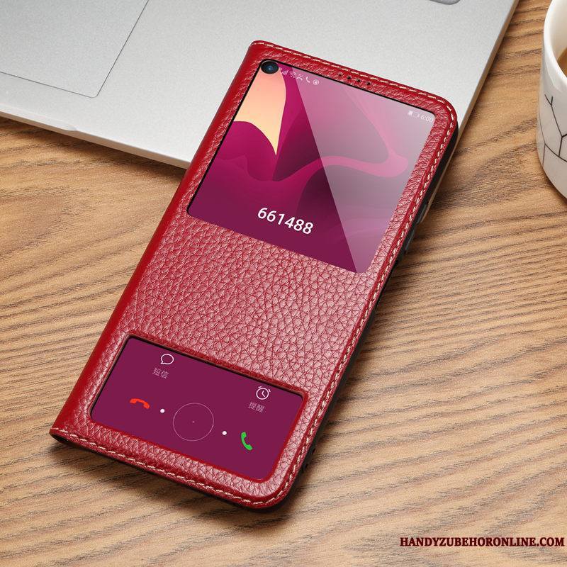 Honor 20 Pro Étui En Cuir Rouge Coque De Téléphone Dormance Housse Incassable Cuir Véritable