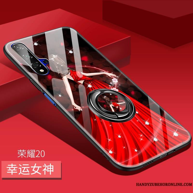 Honor 20 Protection Coque De Téléphone Délavé En Daim Support Rouge Personnalité Miroir