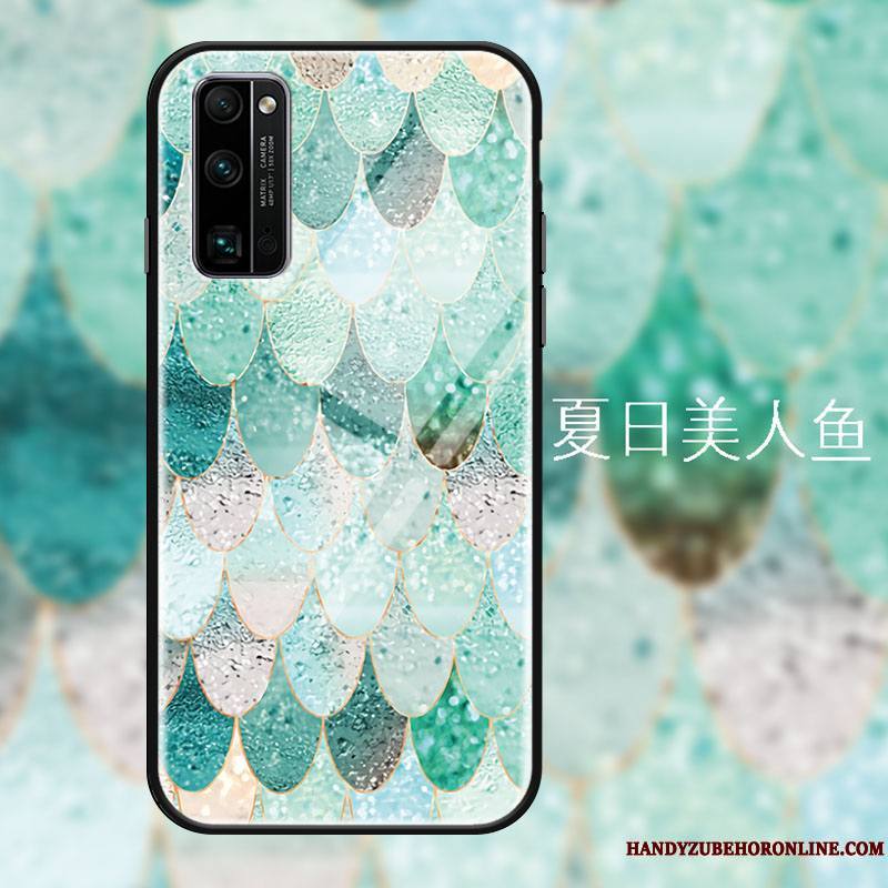 Honor 30 Pro Verre Protection Vert Coque De Téléphone Miroir Étui Sirène