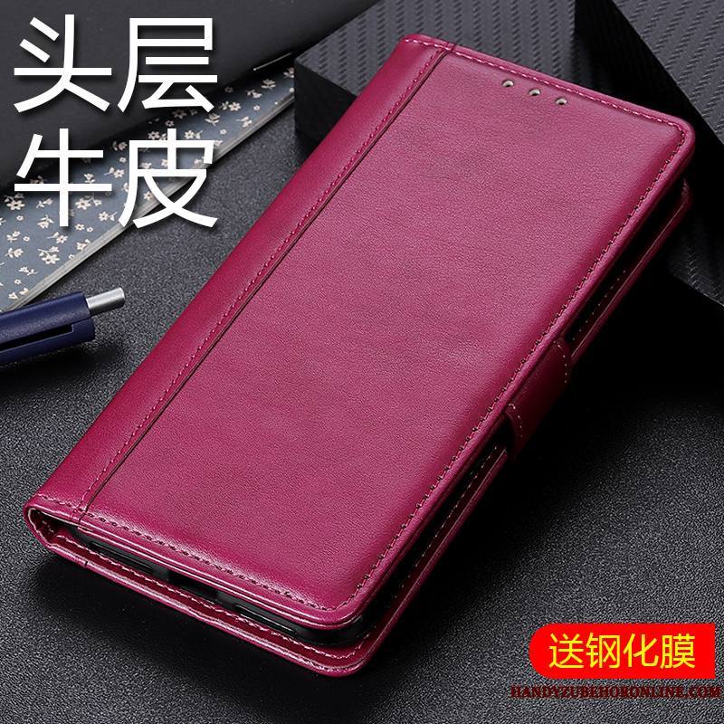 Honor 30 Pro Étui En Cuir Housse Coque De Téléphone Rouge Plier Cuir Véritable