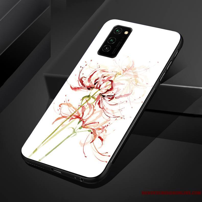 Honor 30 Pro Étui Noir Vintage Fleur Coque De Téléphone Verre Tendance