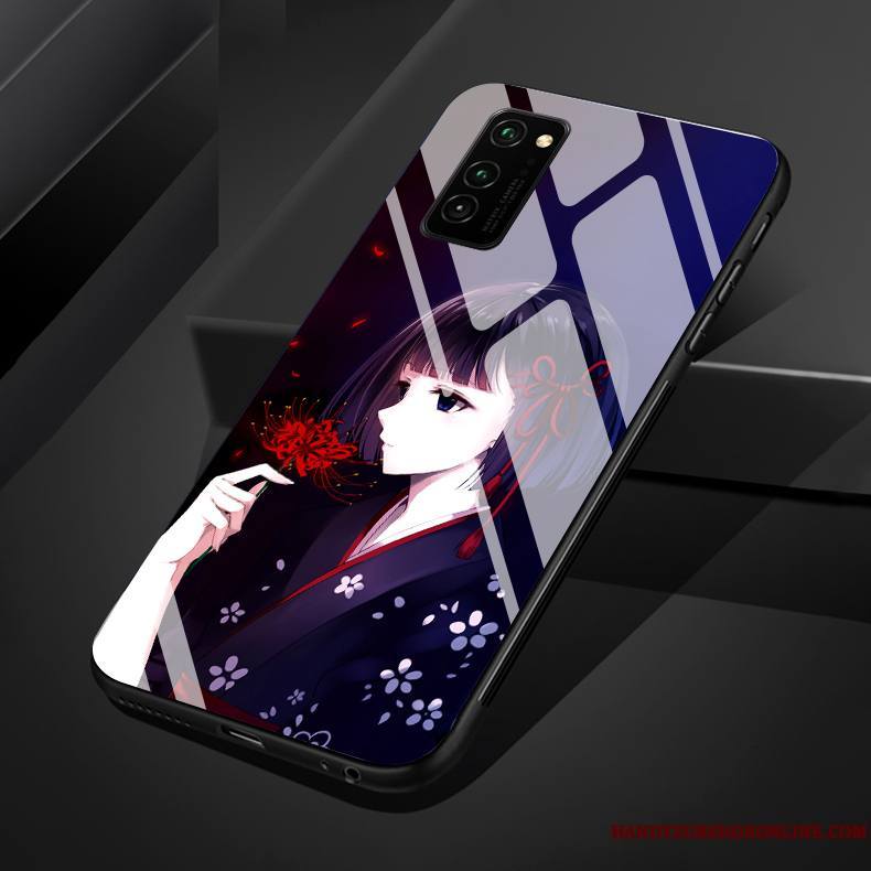 Honor 30 Pro Étui Noir Vintage Fleur Coque De Téléphone Verre Tendance