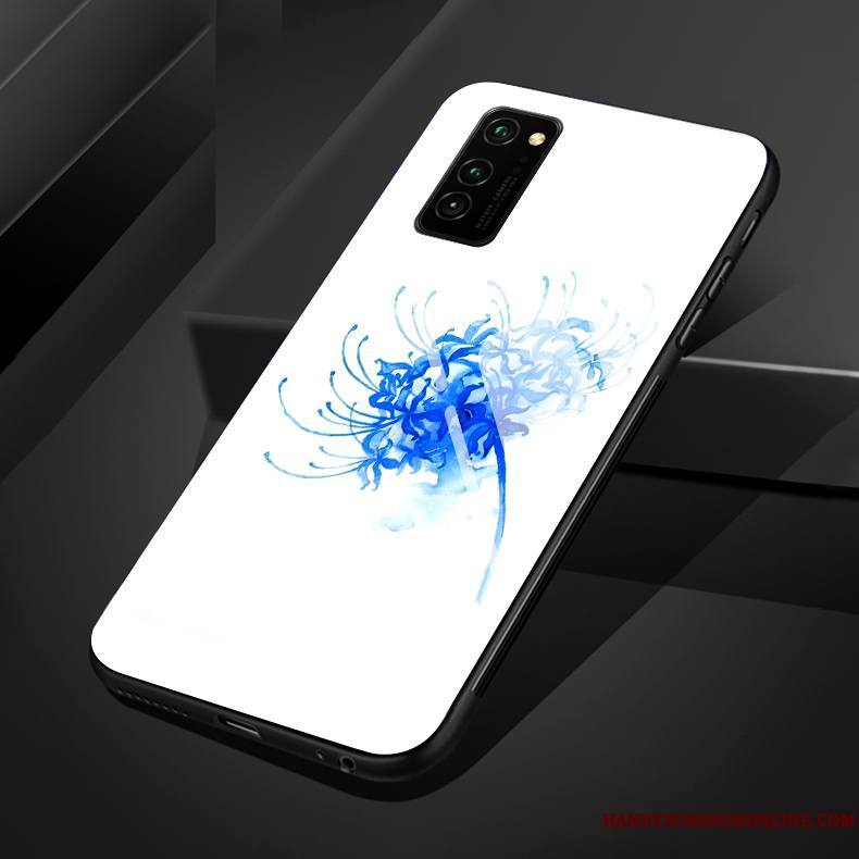 Honor 30 Pro Étui Noir Vintage Fleur Coque De Téléphone Verre Tendance