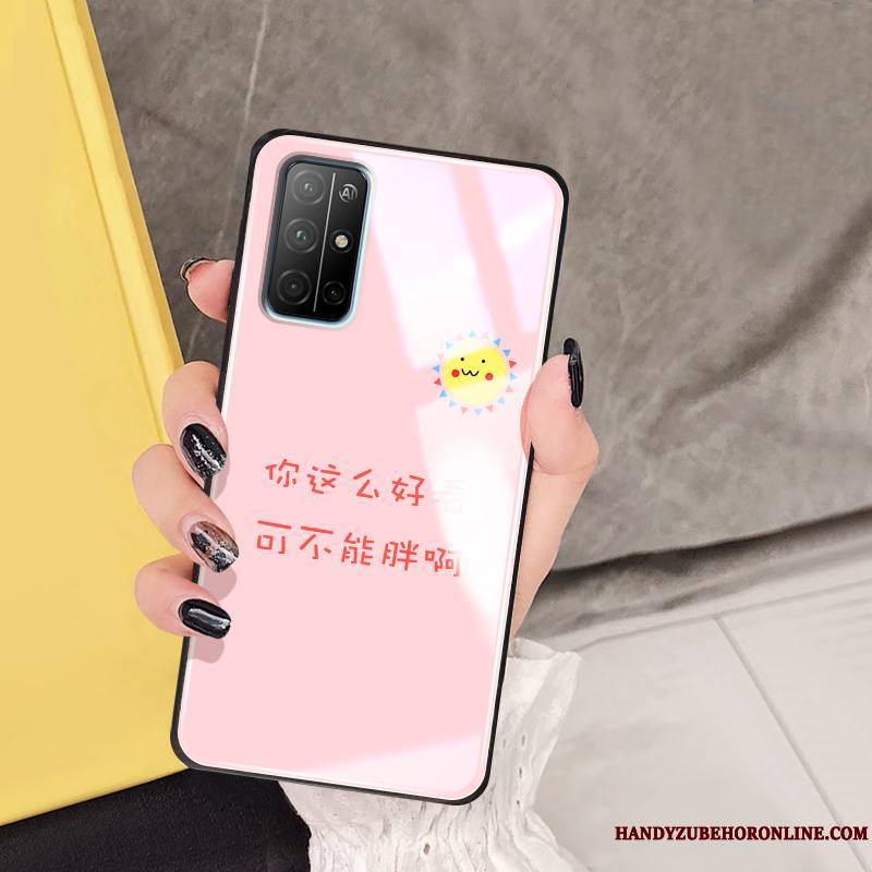 Honor 30s Coque De Téléphone Simple Verre Amoureux Étui Fluide Doux Rose