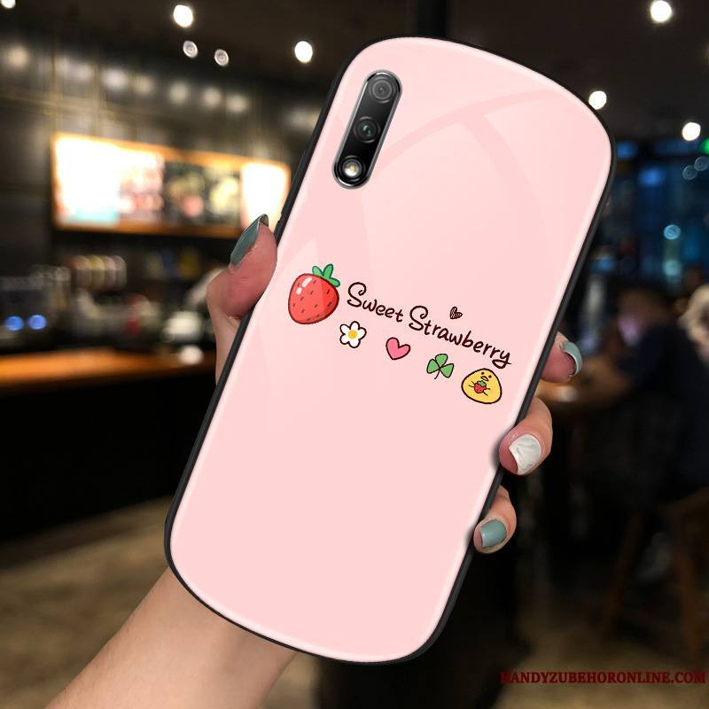 Honor 9x Bovins Verre Coque De Téléphone Rond Net Rouge Rose Tendance