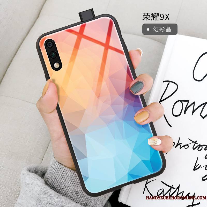 Honor 9x Coque Dessin Animé Net Rouge Simple Losange Bleu Incassable Très Mince