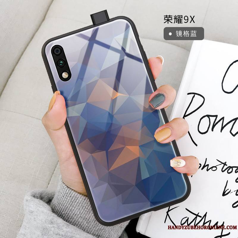 Honor 9x Coque Dessin Animé Net Rouge Simple Losange Bleu Incassable Très Mince