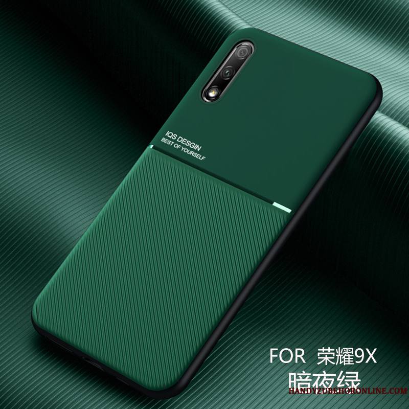 Honor 9x Coque Simple Nouveau Net Rouge Délavé En Daim Magnétisme Silicone Incassable