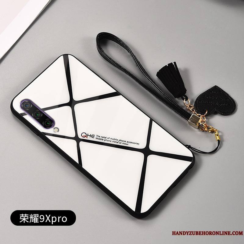 Honor 9x Pro Ornements Suspendus Coque De Téléphone Tout Compris Net Rouge Blanc Plaid Difficile