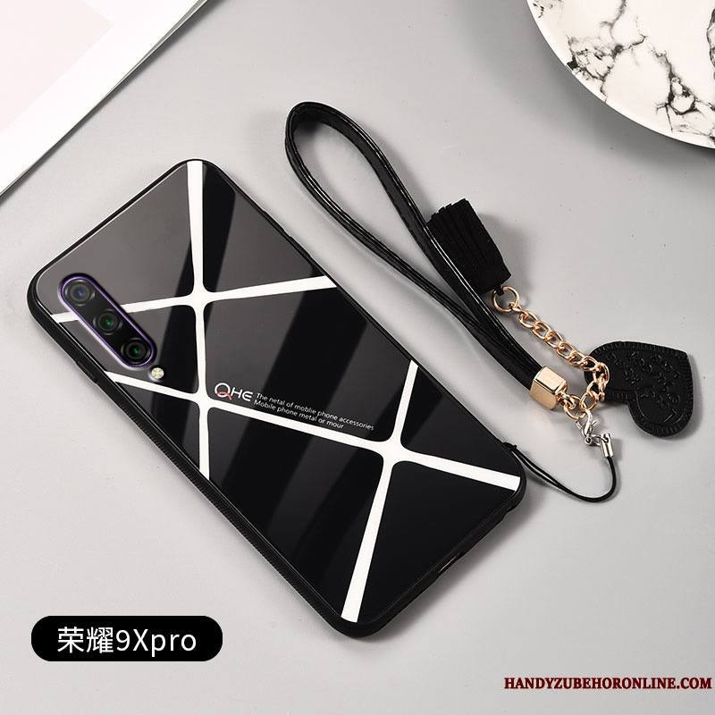 Honor 9x Pro Ornements Suspendus Coque De Téléphone Tout Compris Net Rouge Blanc Plaid Difficile