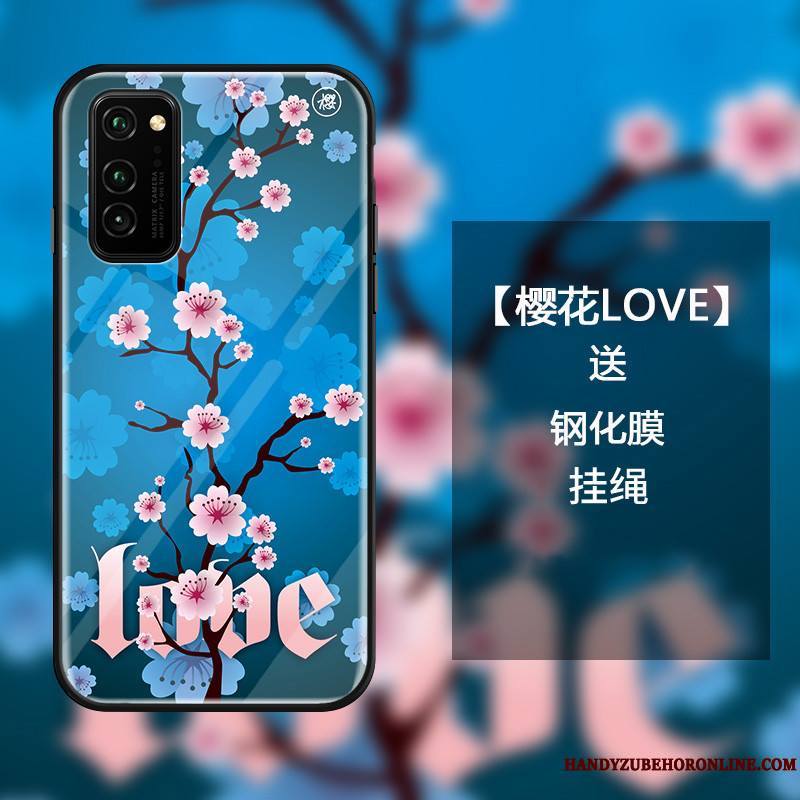 Honor View30 Coque Bleu Incassable Protection Frais Sakura Verre Étui