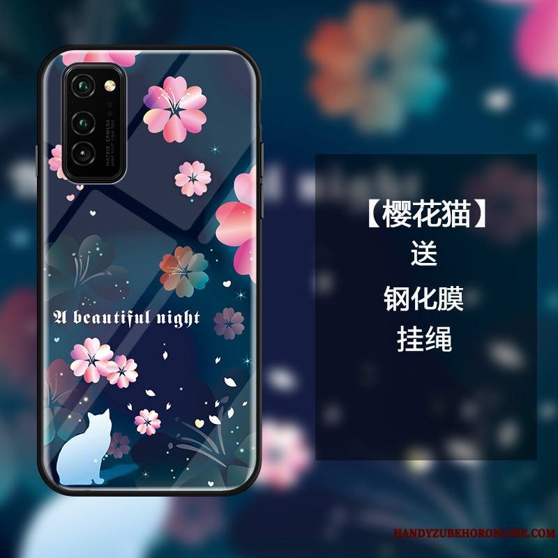 Honor View30 Coque Bleu Incassable Protection Frais Sakura Verre Étui