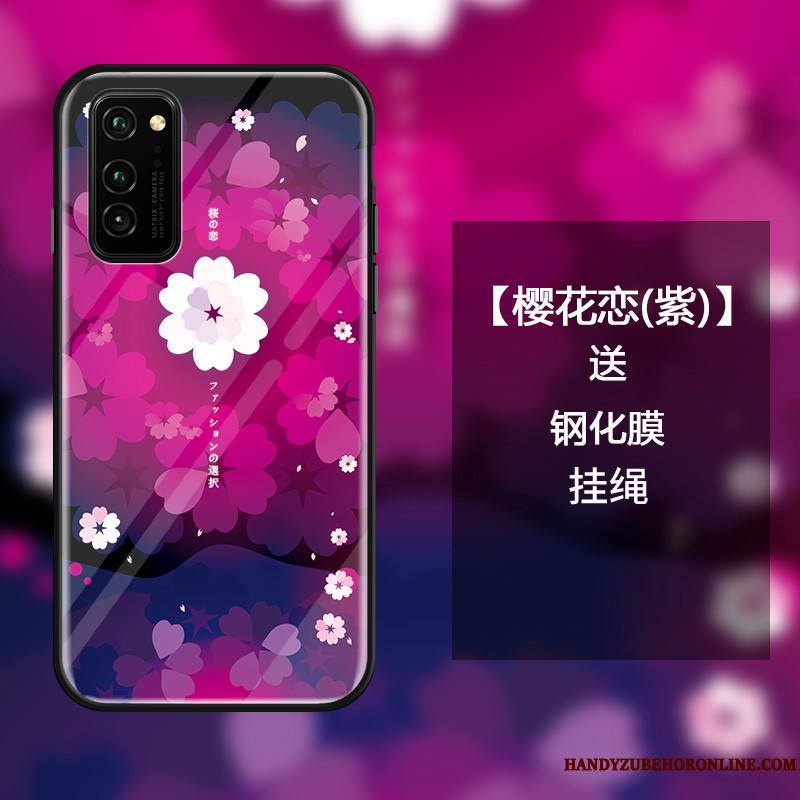 Honor View30 Coque Bleu Incassable Protection Frais Sakura Verre Étui