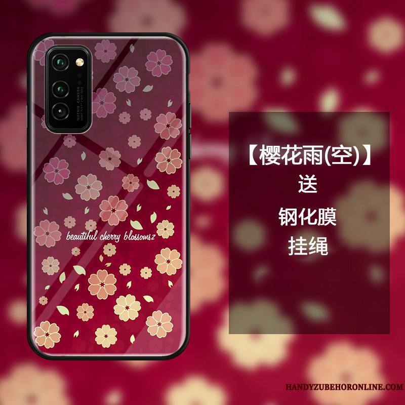 Honor View30 Coque Bleu Incassable Protection Frais Sakura Verre Étui