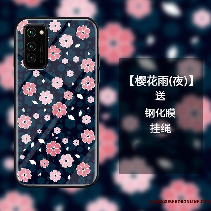 Honor View30 Coque Bleu Incassable Protection Frais Sakura Verre Étui