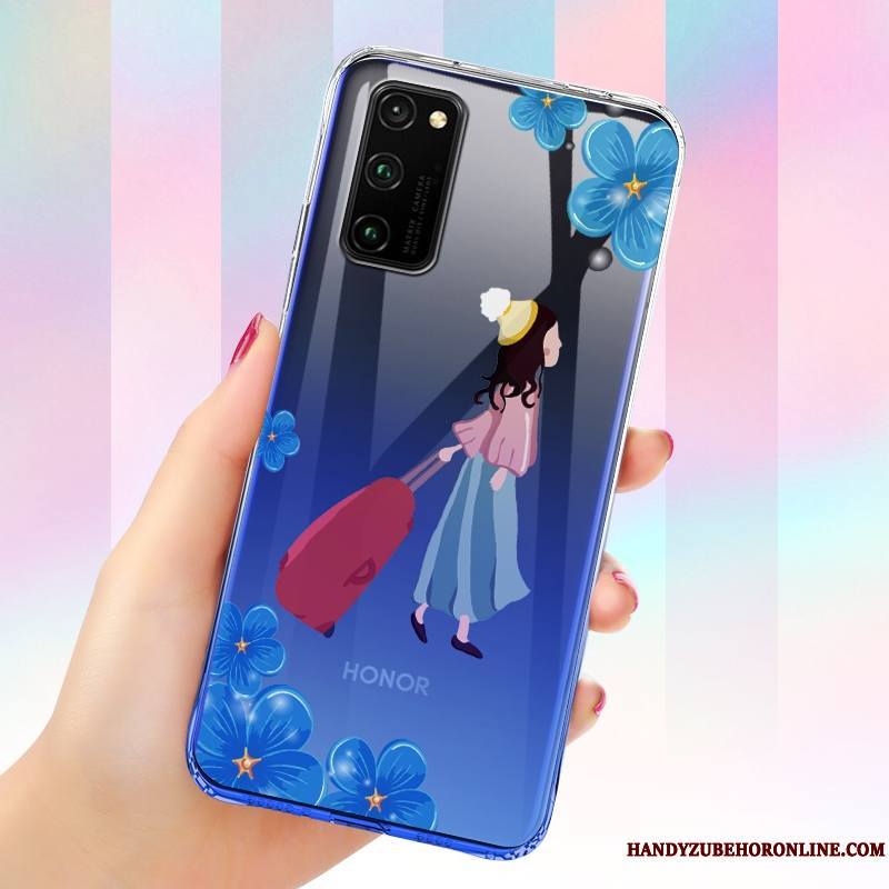 Honor View30 Coque Créatif Tendance Personnalité Bleu Silicone Tout Compris Légère