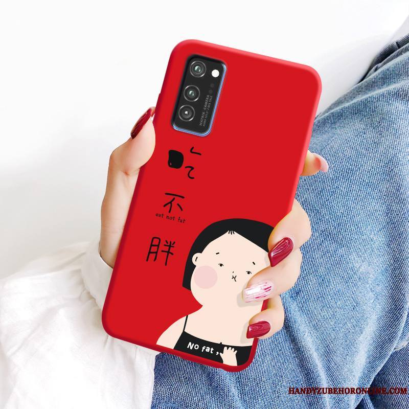 Honor View30 Coque Silicone Net Rouge Tendance Modèle Créatif Personnalité Fluide Doux