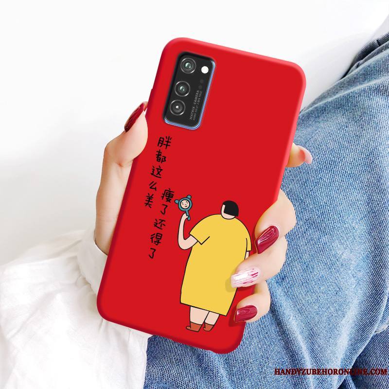 Honor View30 Coque Silicone Net Rouge Tendance Modèle Créatif Personnalité Fluide Doux