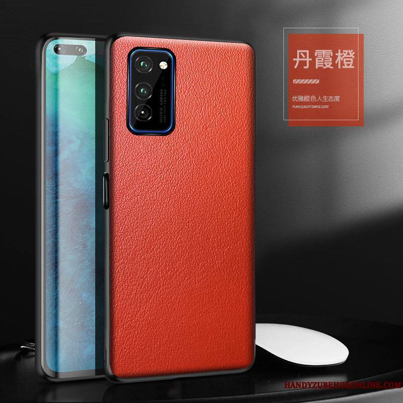 Honor View30 Coque Tout Compris Cuir Véritable Business Luxe Incassable Étui Net Rouge