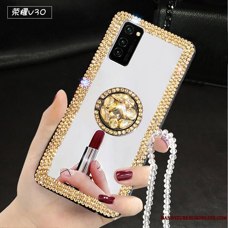 Honor View30 Net Rouge Luxe Coque De Téléphone Blanc Incruster Strass Tendance Étui