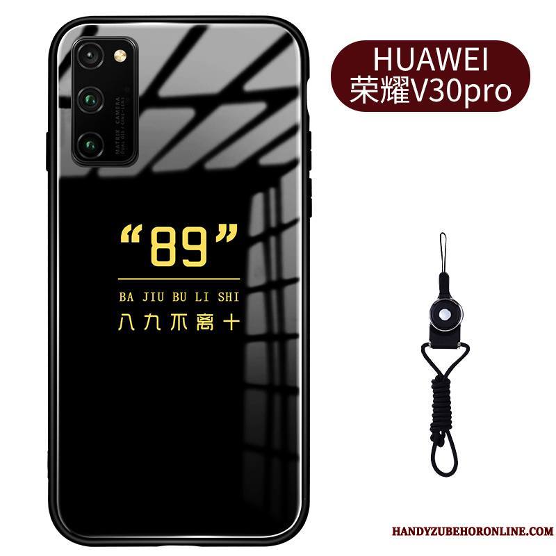 Honor View30 Pro Coque De Téléphone Motif Blanc Verre Trempé Amoureux Noir Personnalité