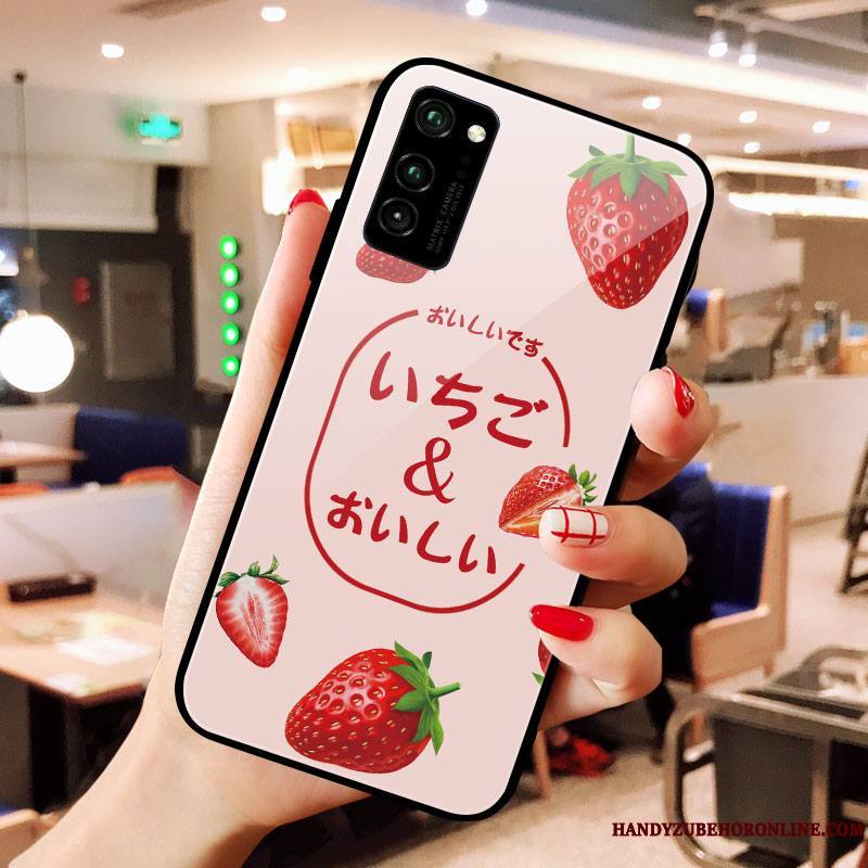 Honor View30 Pro Coque Fraise Simple Fruit Fluide Doux Petit Blanc Verre