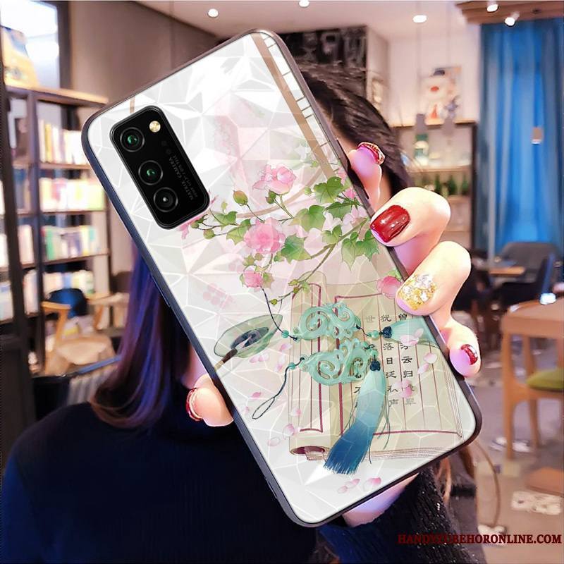 Honor View30 Pro Personnalité Losange Modèle Fleurie Style Chinois Coque De Téléphone Marque De Tendance Incassable