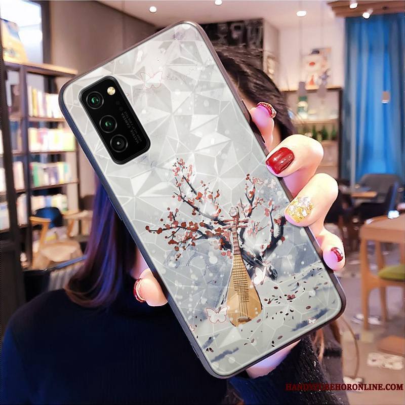 Honor View30 Pro Personnalité Losange Modèle Fleurie Style Chinois Coque De Téléphone Marque De Tendance Incassable