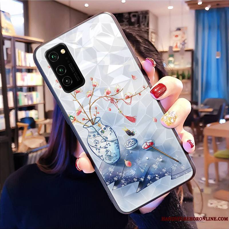 Honor View30 Pro Personnalité Losange Modèle Fleurie Style Chinois Coque De Téléphone Marque De Tendance Incassable