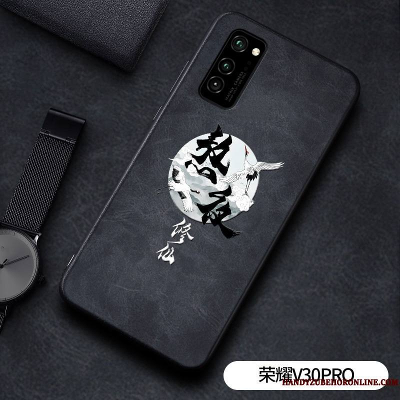 Honor View30 Pro Silicone Noir Vintage Protection Coque De Téléphone Modèle Fleurie Gaufrage