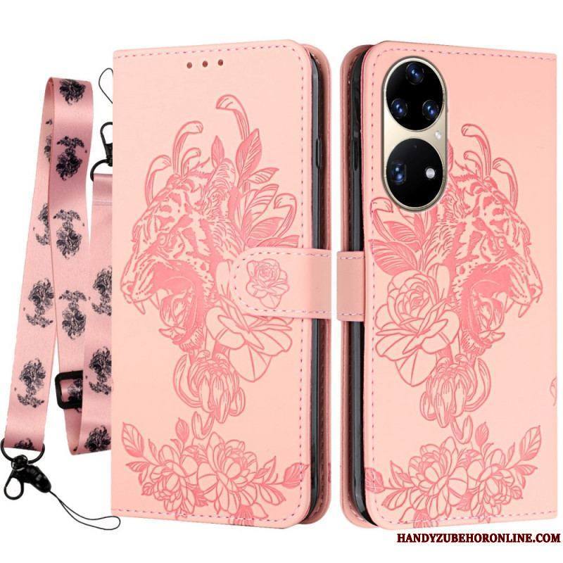 Housse Huawei P50 Pro Tigre Baroque à Lanière