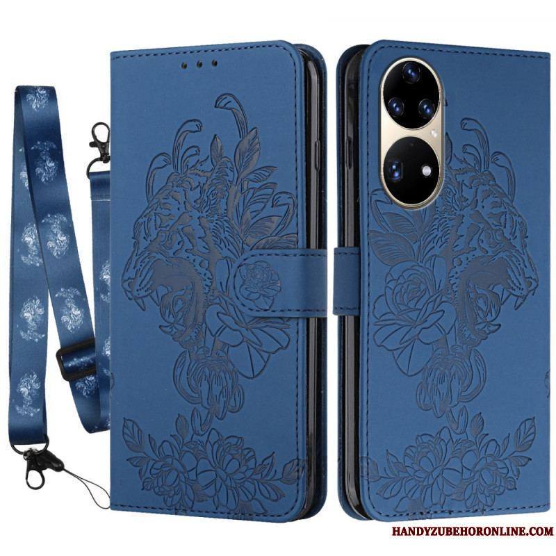 Housse Huawei P50 Pro Tigre Baroque à Lanière