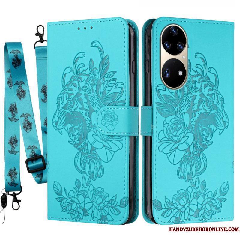 Housse Huawei P50 Pro Tigre Baroque à Lanière