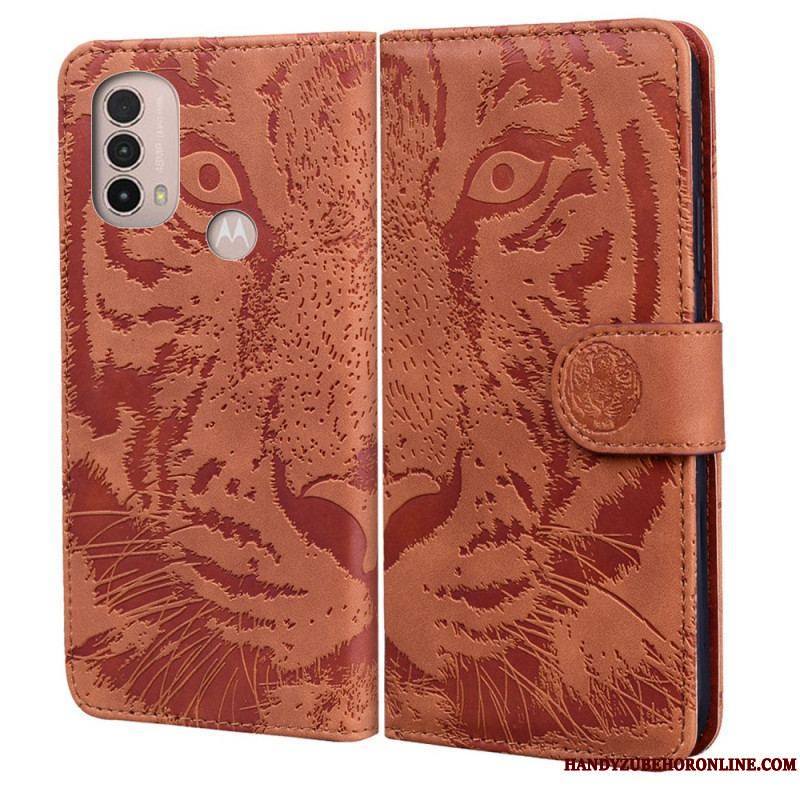 Housse Moto E40 / E30 / E20 Empreinte Face de Tigre